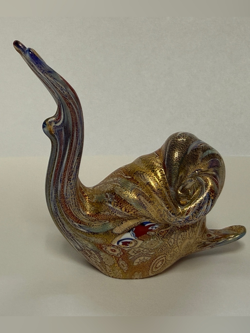 Handblown Murano-Style Gold Swirl Glass Snail Figurine